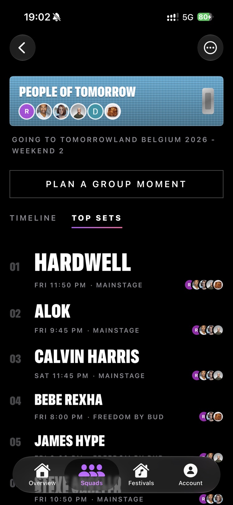 Squad top sets showing the most popular artists your friends are seeing