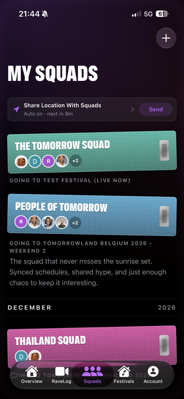 My Squads list of all your festival crews